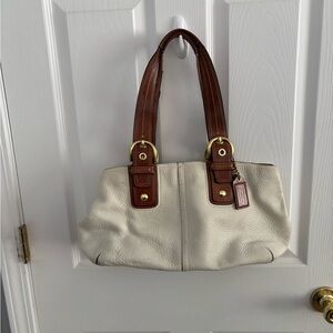 Coach Cream Leather Shoulder Bag with Brown Handles
